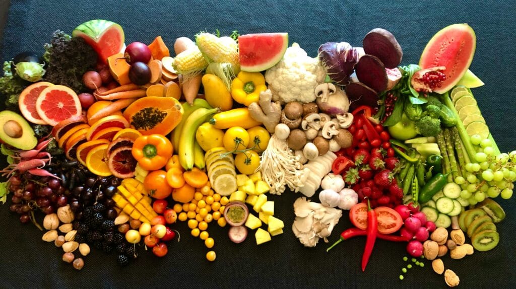 fresh fruits and vegetables representing nutrients for cellular energy production